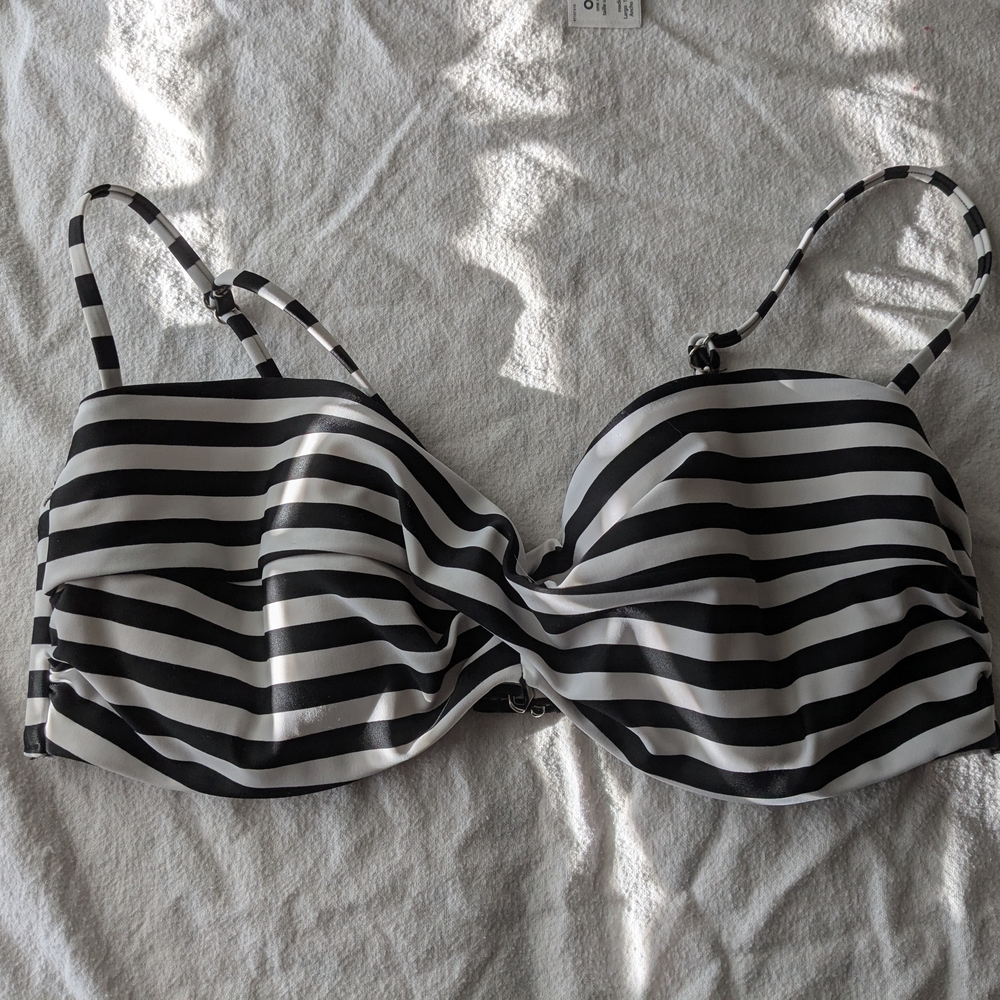 Striped Black and White Women's Swim Top